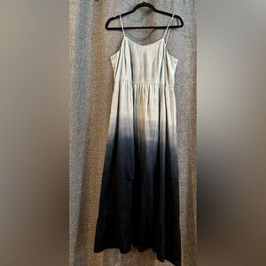 Long adjustable spaghetti strap cotton blue ombre dress